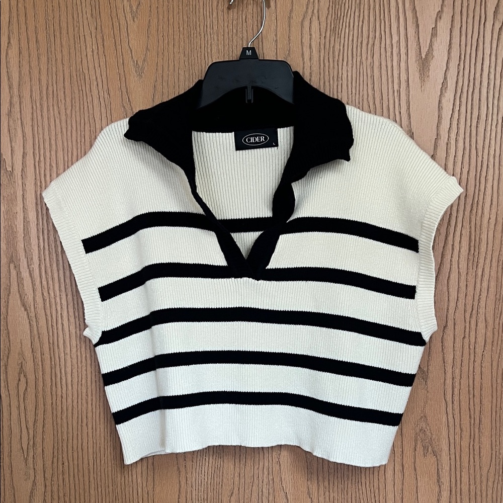 Cider Black and White Striped Crop Top